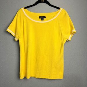 Cable & Gauge Womens Top XL Yellow White Short Sleeve Knit Crew Neck Mature